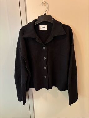 RUS Black Button-Front Wool Jacket - Women's Coat